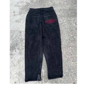 Vintage Beverly Hills Polo Club Baggy Jeans Mens Black Denim Red Logo BHPC 90w